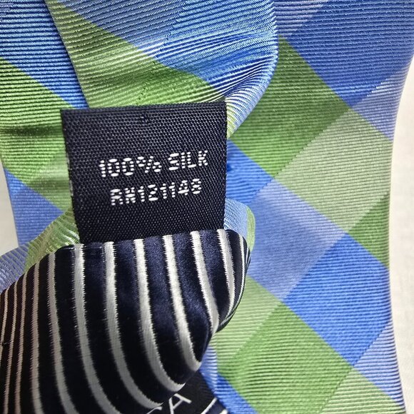 NAUTICA MENS BLUE AND GREEN BOLD PLAID TIE 100% SILK EUC - Picture 6 of 6
